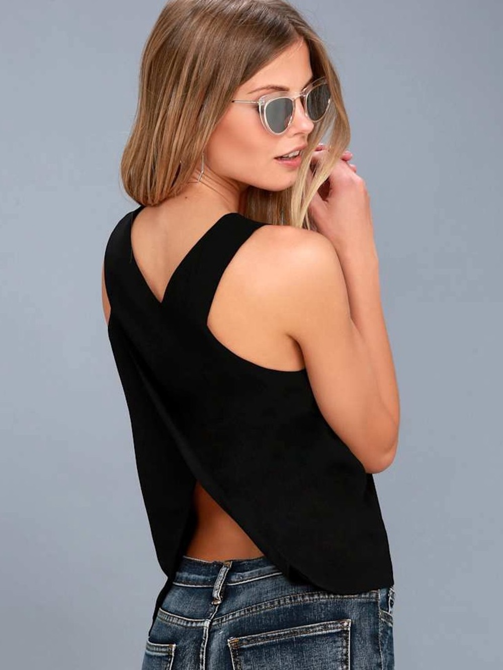 Lulus Party Time Black Cross-Back Sleeveless Top